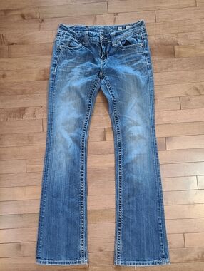 Miss Me Mid-Rise Bootcut Jeans Heavily Embellished Pockets Size 28